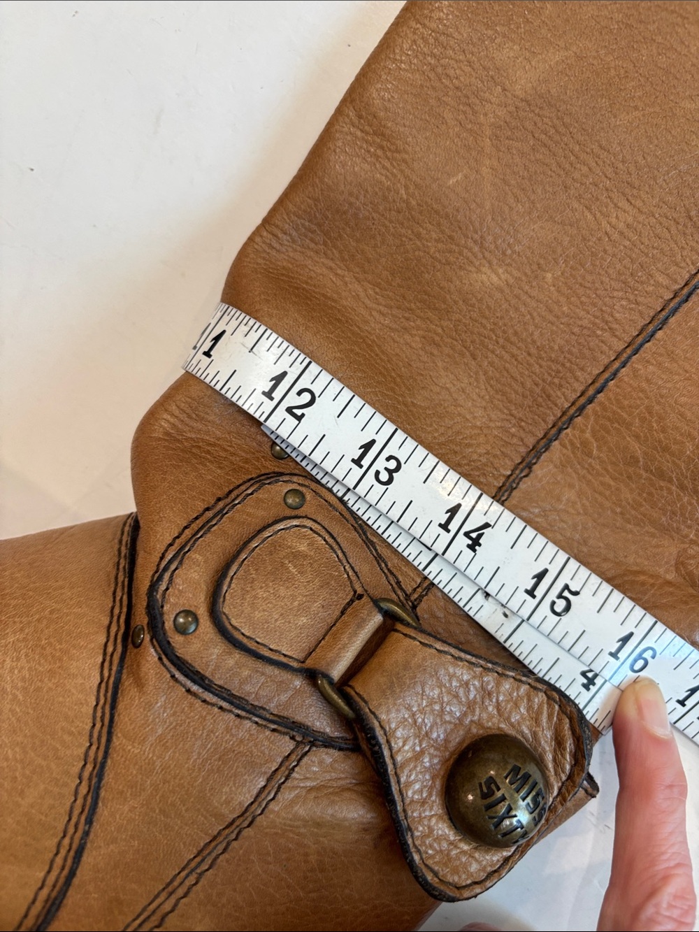Miss Sixty Tan Leather Knee Boots Y2K Buckle Detail Stacked Heel EU 38 - Picture 11 of 15